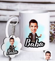BK Gift Kişiye Özel Baba Karikatürlü Beyaz Kupa ve Anahtarlık Hediye Seti-1 (Model 1)