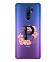 Pembe Çiçekli Harf Tasarım Süper Şeffaf Silikon Telefon Kılıfı Xiomai Redmi 9 P-