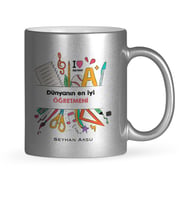 BK Gift Kişiye Özel Dünyanın En İyi Öğretmeni Gümüş Yaldızlı Kupa Bardak  13