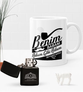 BK Gift Kişiye Özel Benim Babam Adam Gibi Adam Benzinli Çakmak ve Kupa Seti (Model 1)