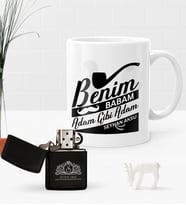 BK Gift Kişiye Özel Benim Babam Adam Gibi Adam Benzinli Çakmak ve Kupa Seti (Model 1)