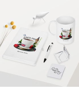 BK Gift Kişiye Özel İngilizce Öğretmeni Temalı Beyaz Defter Kalem Kupa Ayna Seti - 8