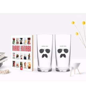 BK Gift Kişiye Özel Renkli Baskılı İsimli İkili Rakı Bardağı ve Rakı Cep Kitabı Hediye Seti-131 (Model 1)