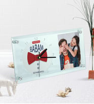 BK Gift Kişiye Özel Fotoğraflı Yakışıklı Babam Masaüstü Cam Saat-6 (Beyaz)