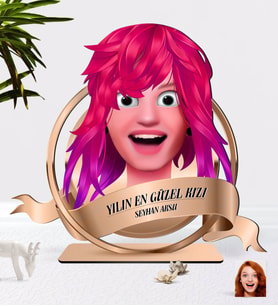 BK Gift Kişiye Özel Kadın Animasyon Karikatürlü 3D Ahşap Biblo Plaket-10 (Beyaz)