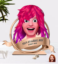 BK Gift Kişiye Özel Kadın Animasyon Karikatürlü 3D Ahşap Biblo Plaket-10 (Beyaz)