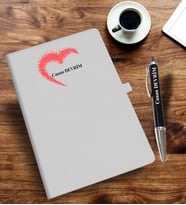 Kişiye Özel Kalp Desenli  İsme Özel Defter ve Kalem