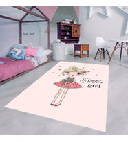 Bebek Desenli Dijital Baskı Yıkanabilir Kaymaz Taban Çocuk Odası Halısı (Pembe)