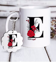 BK Gift Kişiye Özel Harfli Beyaz Kupa ve Anahtarlık Hediye Seti-6 (Model 1)