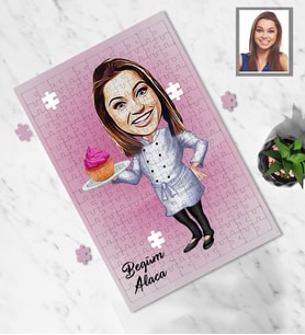 Kişiye Özel Pastacı Karikatürlü A4 99 Parça Puzzle Bayan-2