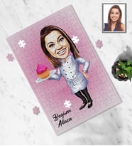 Kişiye Özel Pastacı Karikatürlü A4 99 Parça Puzzle Bayan-2