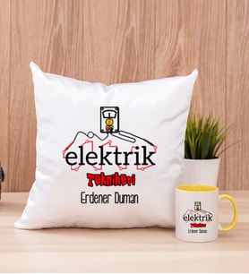 Elektrik Teknikeri Kare Yastık ve Sarı Kupa Bardak