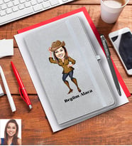 Kişiye Özel Bayan Karikatürlü Gri Defter Kalem Hediye Seti Model-4