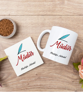 Müdür Beyaz Kupa Bardak Ve Bardak Altlığı Seti