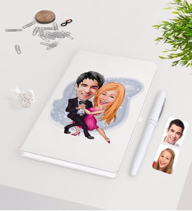 BK Gift Kişiye Özel Sevgililer Karikatürlü Beyaz Defter Kalem Seti-13