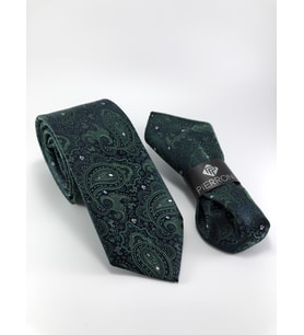 PİERRONİ YEŞİL ŞAL DESEN MENDİLLİ KRAVAT