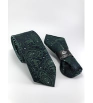 PİERRONİ YEŞİL ŞAL DESEN MENDİLLİ KRAVAT