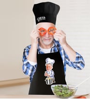 BK Gift Kişiye Özel Bay Chef Karikatürlü Siyah Mutfak Önlüğü Aşçı Şapkası Seti-4