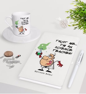 BK Gift Kişiye Özel Fen Bilimleri Öğretmeni Beyaz Defter Kalem Türk Kahvesi Fincanı Seti-5 (Model 1)