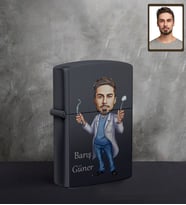 Kişiye Özel Diş Doktoru Karikatürlü UV Baskılı Siyah Benzinli Çakmak Bay-1