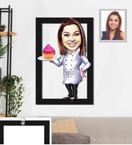 Kişiye Özel Pastacı Karikatürlü 3D Ahşap Tablo 30x47 Bayan-2