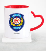 BK Gift Kişiye Özel Mesleki Polis Çevik Kuvvet Kırmızı Kalpli Kupa Bardak  1