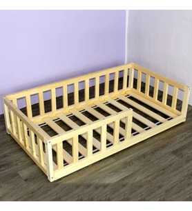 Markaawm Montessori Çocuk Yatak Doğal Çam 90X190 Karyola Yelken