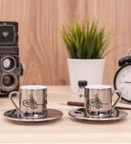 Osmanlı Tuğralı İkili Silver Kahve Fincanı Takımı