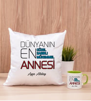 Dünyanın En İyi Annesi Kare Yastık ve Yeşil Kupa Bardak