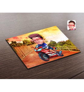 BK Gift Kişiye Özel Motorcu Çocuk Karikatürlü Ahşap Puzzle-1