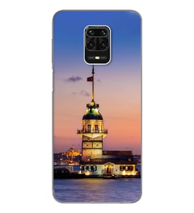 Kız Kulesi Tasarımlı Süper Şeffaf Silikon Telefon Kılıfı Xiomai Redmi Note 9 Pro