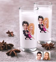 BK Gift Kişiye Özel Renkli Baskılı Sevgililer Karikatürlü İkili Rakı Bardağı Seti-13 (Beyaz)