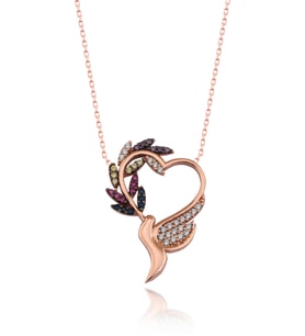 Gümüş Zirkon Taşlı " Melek Kalbi " Tasarım kolye (Rose)