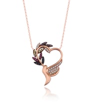 Gümüş Zirkon Taşlı " Melek Kalbi " Tasarım kolye (Rose)