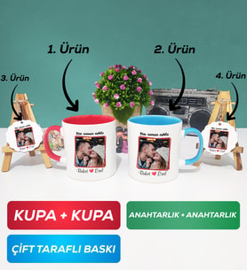 İkili Kırmızı Mavi Sevgiliye Sevgililer Günü Hediyesi 9 Kupa Bardak Anahtarlık