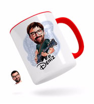 BK Gift Kişiye Özel Erkek Gitarist Karikatürlü Kırmızı Kupa Bardak-1