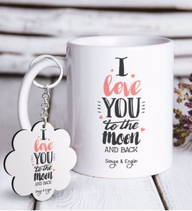BK Gift Kişiye Özel Sevgililer Günü Beyaz Kupa ve Anahtarlık Hediye Seti-86 (Model 1)