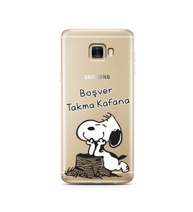 Snoopy Tasarımlı Süper Şeffaf Silikon Telefon Kılıfı Samsung C7  