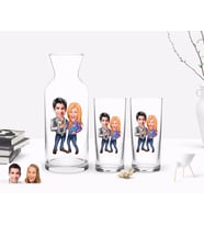 BK Gift Kişiye Özel Renkli Baskılı Sevgililer Karikatürlü İkili Rakı Bardağı ve Karaf Hediye Seti-50 (Model 1)