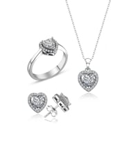Swarovski Taşlı " KALP " Model Tasarım Gümüş Set
