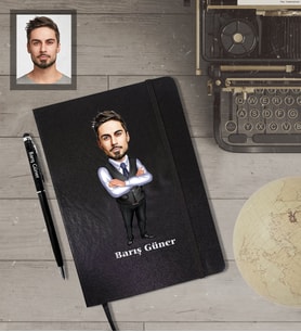 Kişiye Özel Öğretmen KarikatürlüSiyah Defter Kalem Hediye Seti  Bay-12