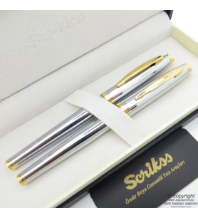 Scrikss 39 Gold Krom Dolma Kalem + Roller Kalem Seti  Scrikss Oscar  İsme Özel Kalem  Hediye Kalem
