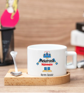 Mekatronik Mühendisine Hediye Ahşap Altlıklı Fincan