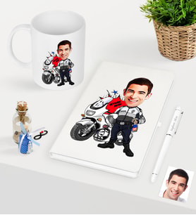 BK Gift Kişiye Özel Bay Yunus Polis Karikatürlü Beyaz Defter Kalem Kupa Seti (Model 1)