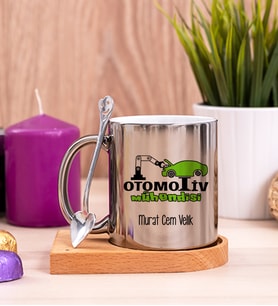 Otomotiv Mühendisi Ahşap Altlıklı Silver Kupa Bardak