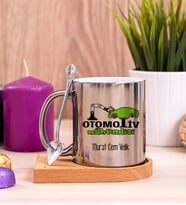 Otomotiv Mühendisi Ahşap Altlıklı Silver Kupa Bardak