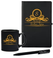 Kişiye Özel Olarak Hazırlanmış Siyah Defter Kupa Kalem Seti