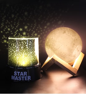 Star Master Yıldız Yansımalı Gece Lambası & 3D Ay Şeklinde Dekoratif Gece Lambası Hediye Seti
