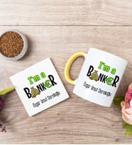 Bankacı Sarı Kupa Bardak Ve Bardak Altlığı Seti