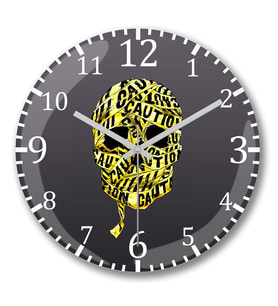 Caution Skull 2 Duvar Saati Bombeli Gercek Cam